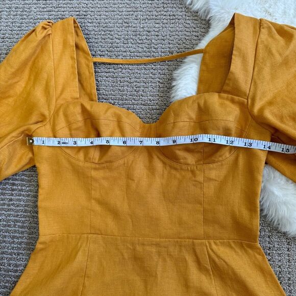Reformation Spring Bow Linen Dress 2 - Mustard Yellow / Orchid - Picture 6 of 8